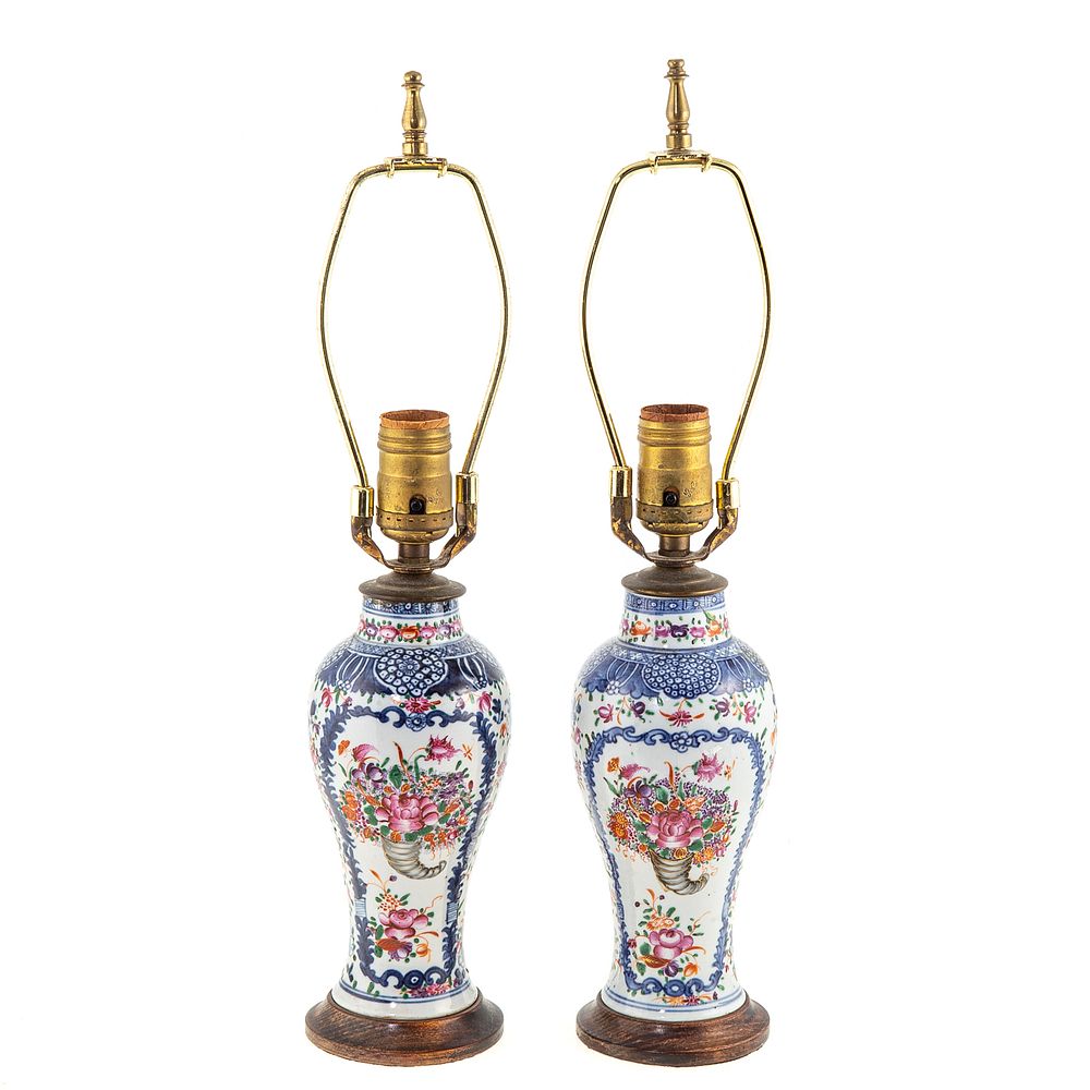 Appraisal: Pair of Chinese Export Famille Rose Jar Lamps Circa with