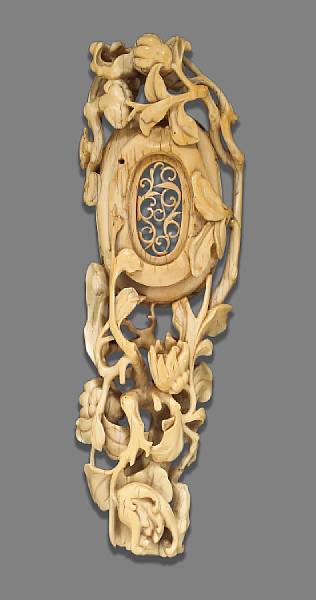 Appraisal: A carved and reticulated ivory stand th Century Of unusual