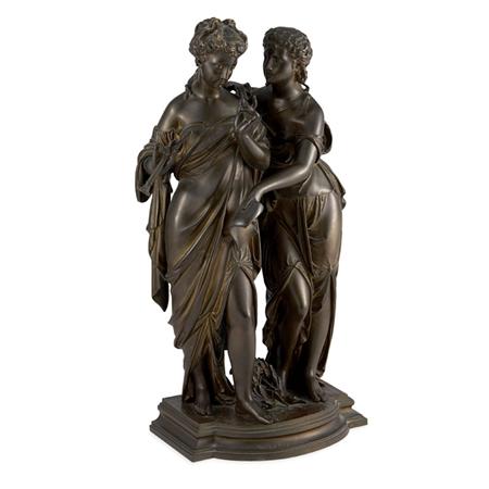 Appraisal: Gilt and Patinated-Bronze Figural Group of Two Maidens Estimate -