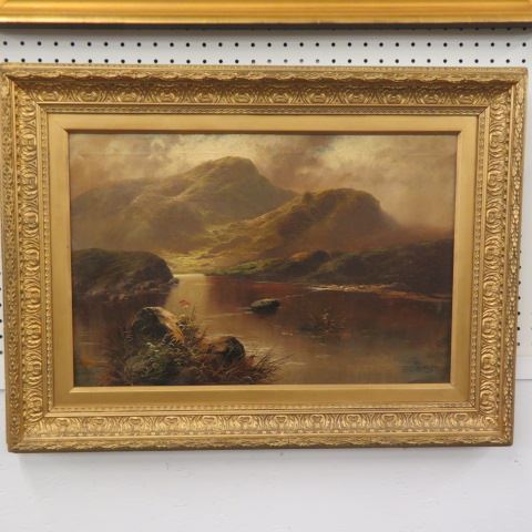 Appraisal: th Cenutry Oil lake mountains on canvas signed dated Buel