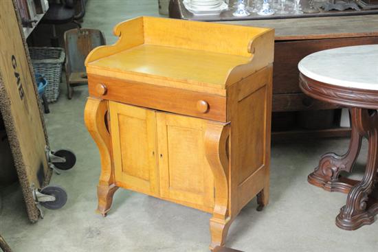 Appraisal: WASH STAND Maple and curly maple Shaped gallery one drawer