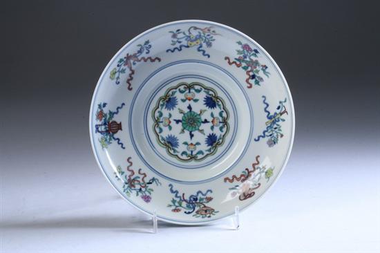 Appraisal: CHINESE DOUCAI PORCELAIN DISH Qianlong underglazed blue seal mark Floral