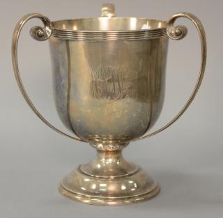 Appraisal: Sterling silver three handled loving cup monogrammed ht in t