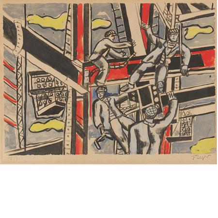 Appraisal: After Fernand Leger CONSTRUCTION WORKERS Color lithograph Estimate -