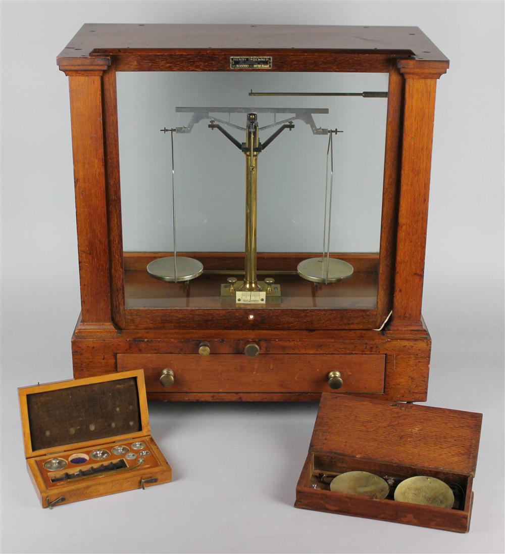 Appraisal: HENRY TROEMNER MAHOGANY AND GLASS BALANCE SCALE circa having a