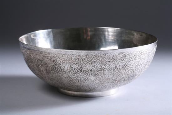 Appraisal: INDIAN SILVER BOWL India th century Exterior with chased foliate