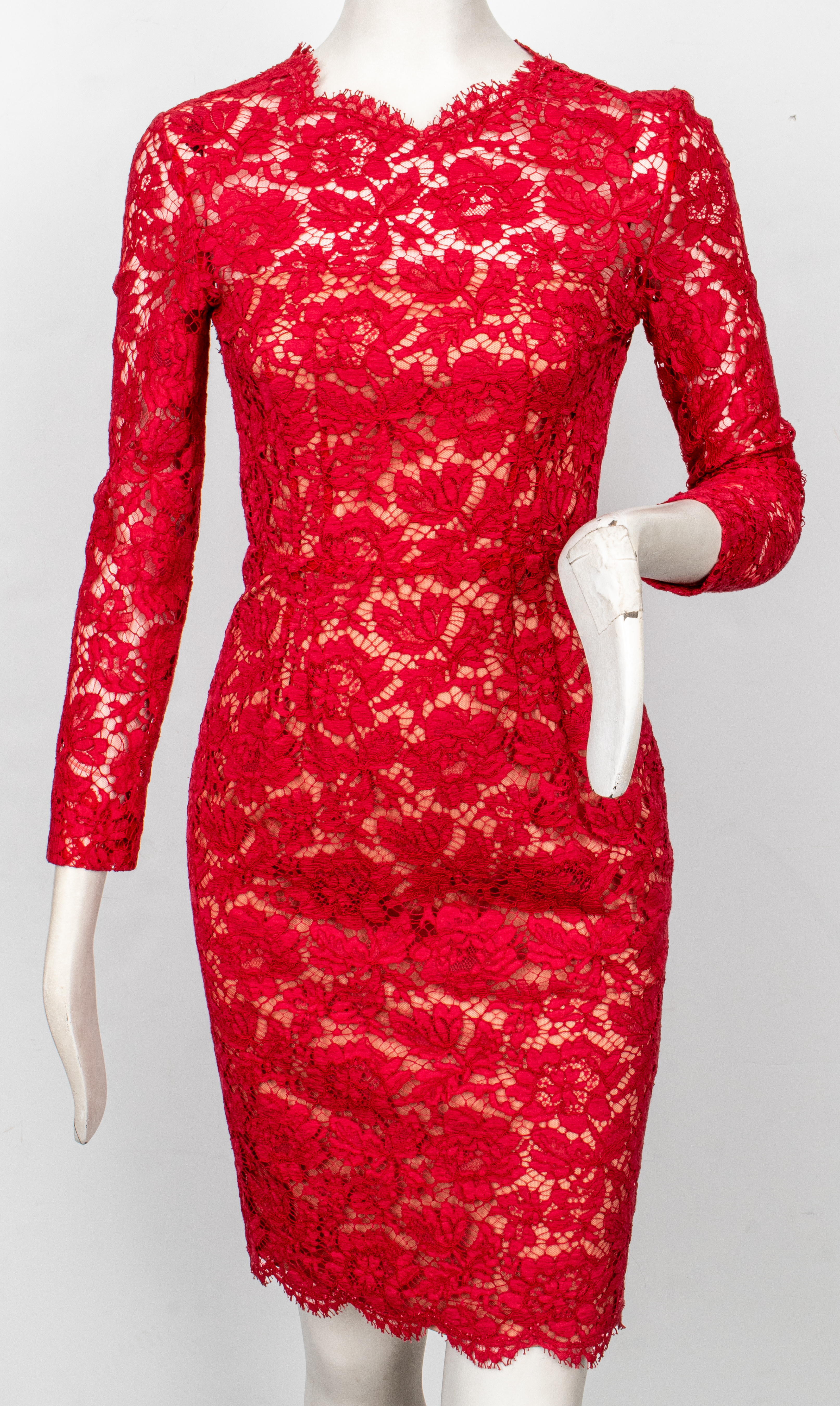 Appraisal: VINTAGE VALENTINO RED LACE OVERLAY DRESS Vintage Valentino red lace