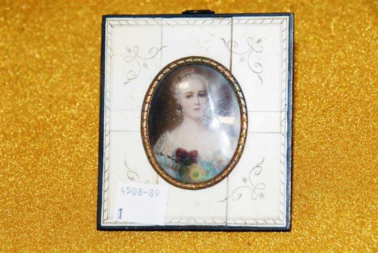 Appraisal: MINIATURE IVORY PORTRAIT OF A LADY Antique in ivory frame