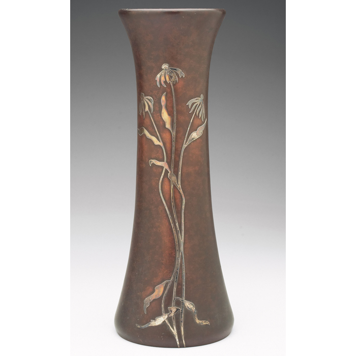 Appraisal: Heintz vase large form in bronze appliedsilver overlay floral design