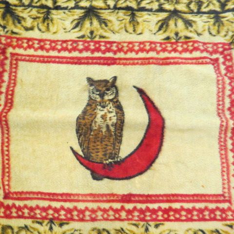 Appraisal: Early Buggy Car Blanket owl and crescent moon decor wool