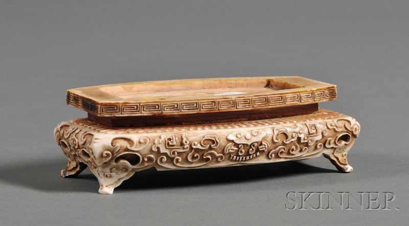 Appraisal: Carved Ivory Stand China th century surface decorated with archaic