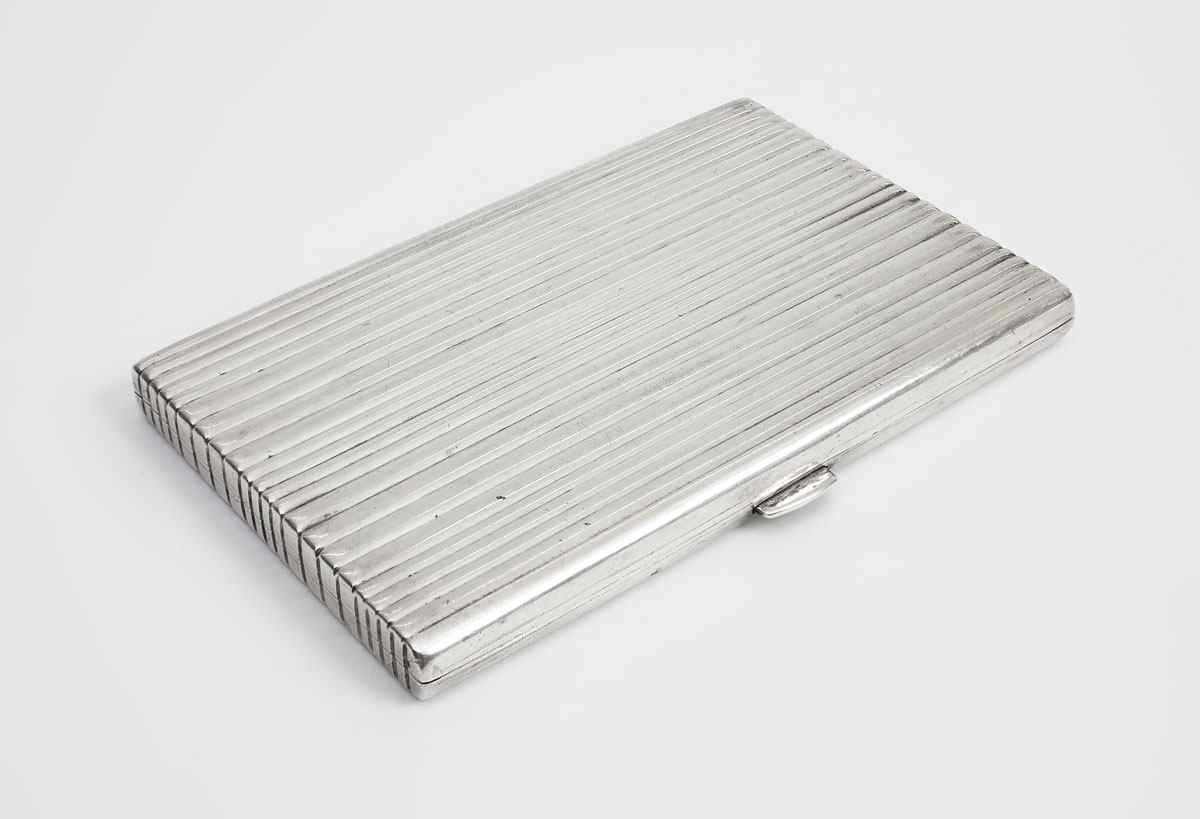 Appraisal: FRENCH STERLING CIGARETTE CASE Ribbed case French crab hallmark with