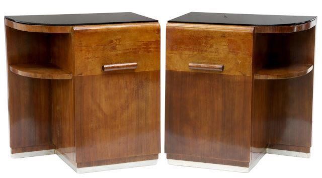 Appraisal: pair Art Deco nightstands c s black glass top open