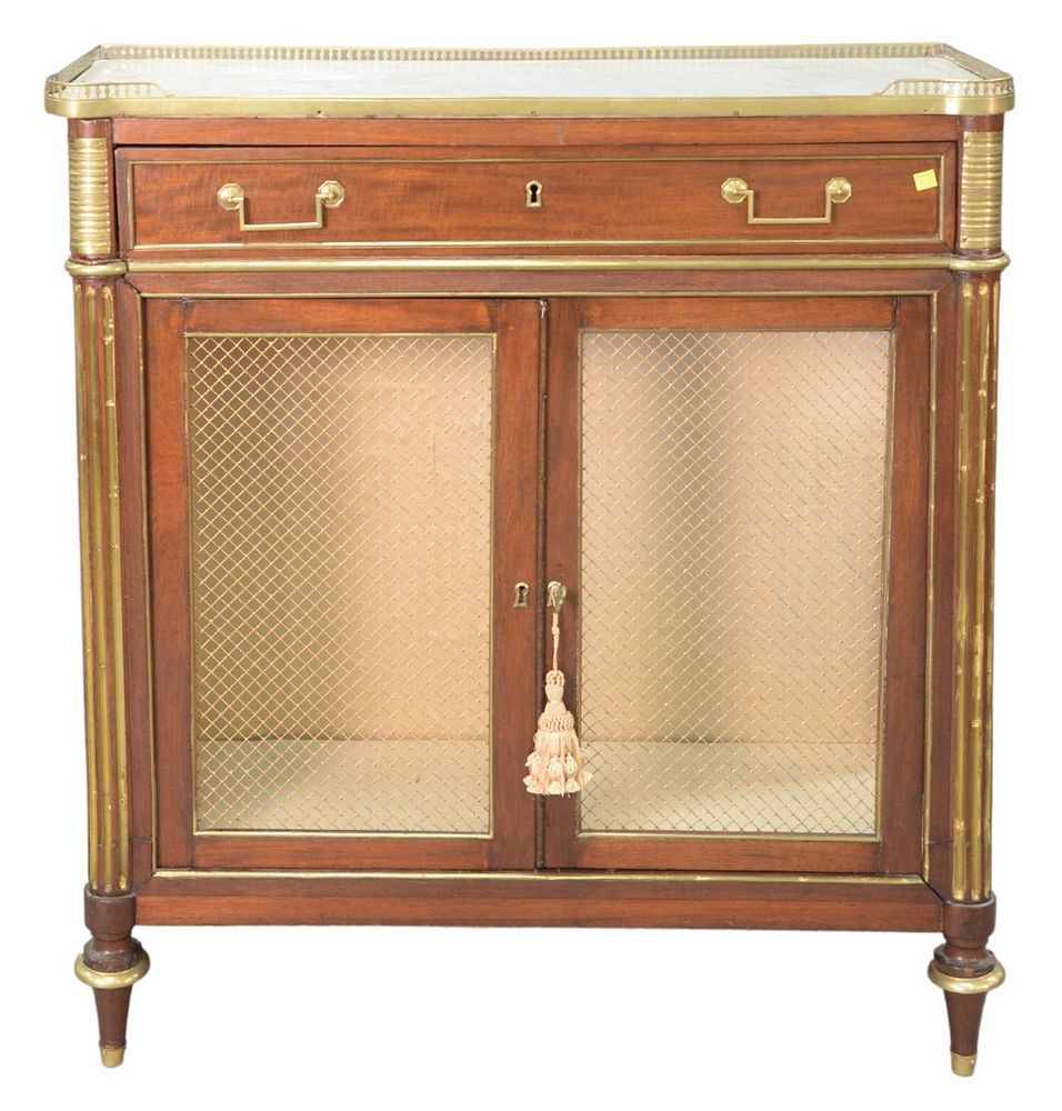 Appraisal: Louis XVI Cabinet with brass trimmed marble top over drawer