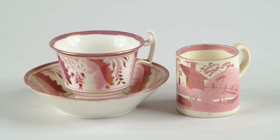 Appraisal: THREE PIECES OF PINK LUSTRE - h child s mug