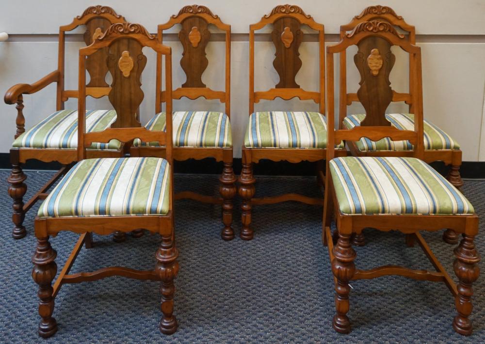 Appraisal: SET WITH SIX WILLIAM MARY STYLE WALNUT DINING CHAIRS ARM