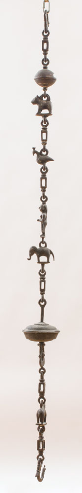 Appraisal: INDIAN BRONZE HANGING HOOK WITH FIGURES ELEPHANTS AND FELINES ft