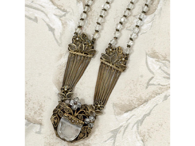 Appraisal: CRYSTAL EDWARDIAN NECKCLACE Gold over silver chains accented with carved