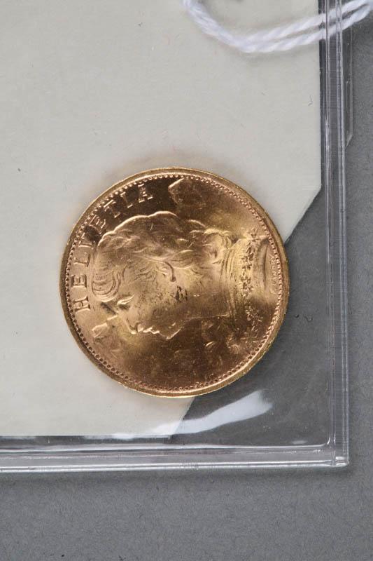 Appraisal: SWISS GOLD COIN Twenty francs