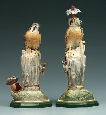 Appraisal: Two Boehm bird figurines kestrels with falconry hoods both with