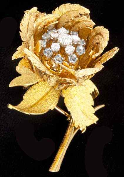 Appraisal: Gold and Diamond En Tremblant Brooch Francedesigned in floral motif