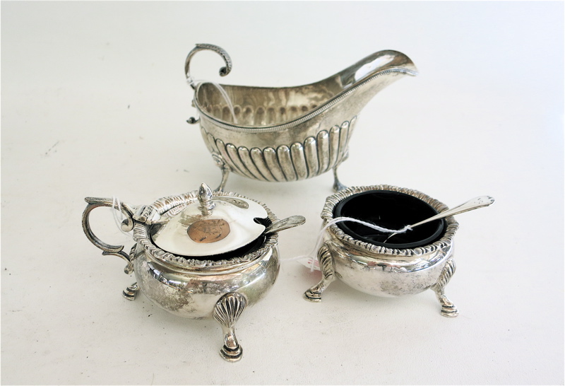 Appraisal: THREE STERLING SILVER FOOTED HOLLOWWARE PIECES -piece Mappin Webb British