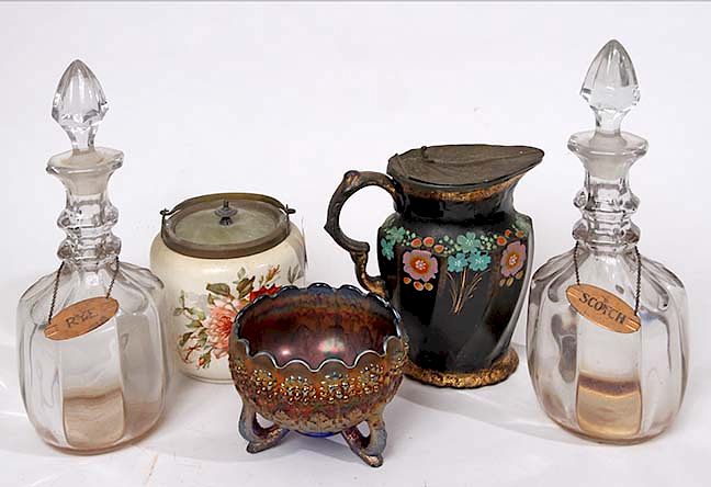 Appraisal: Glass Lot A lot including a covered syrup pitcher two