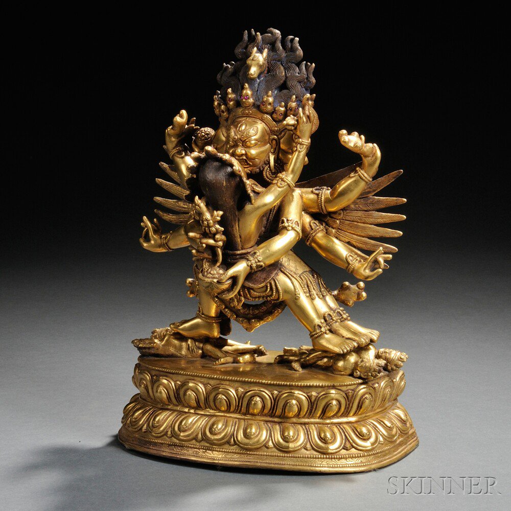 Appraisal: Gilt-bronze Figure of Yamantaka and Vajravetali Tibet th century depicting