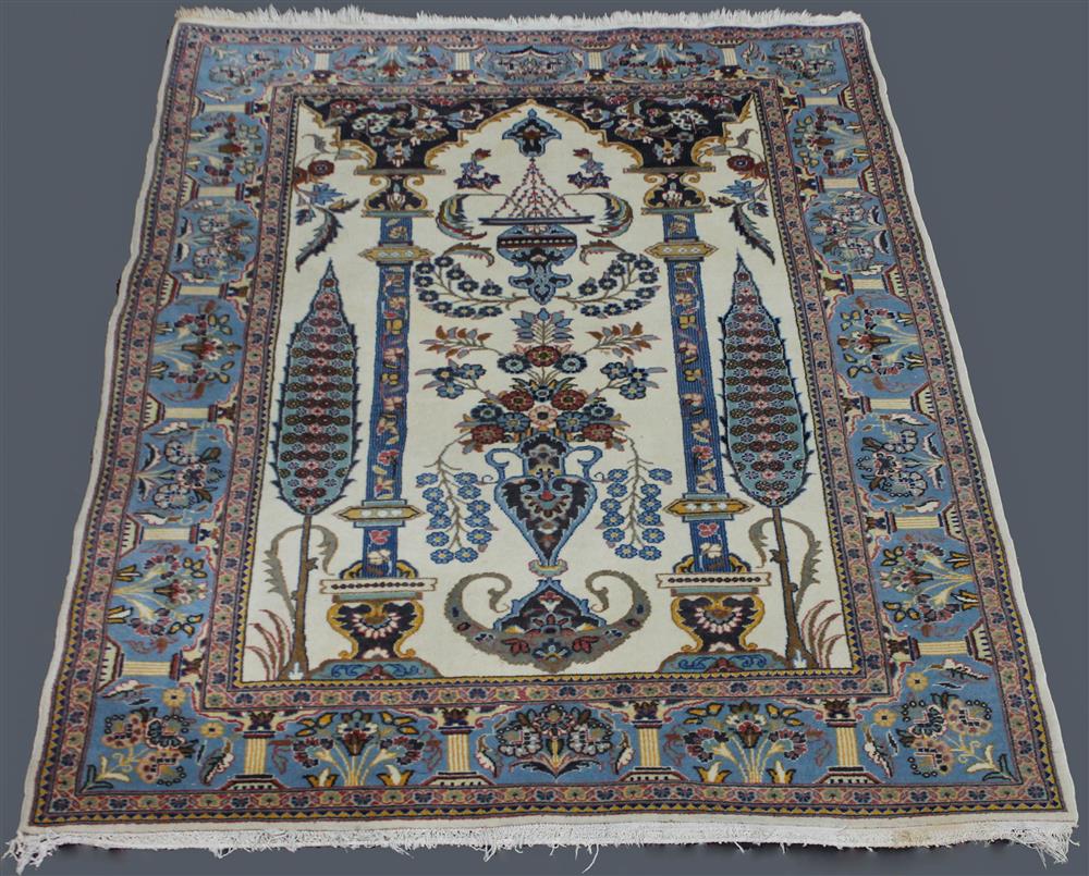 Appraisal: PRAYER DESIGN WOOL RUG having an unusual asymmetrical design with