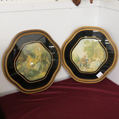 Appraisal: Pair of Decorative Prints glass has reverse painted black trim