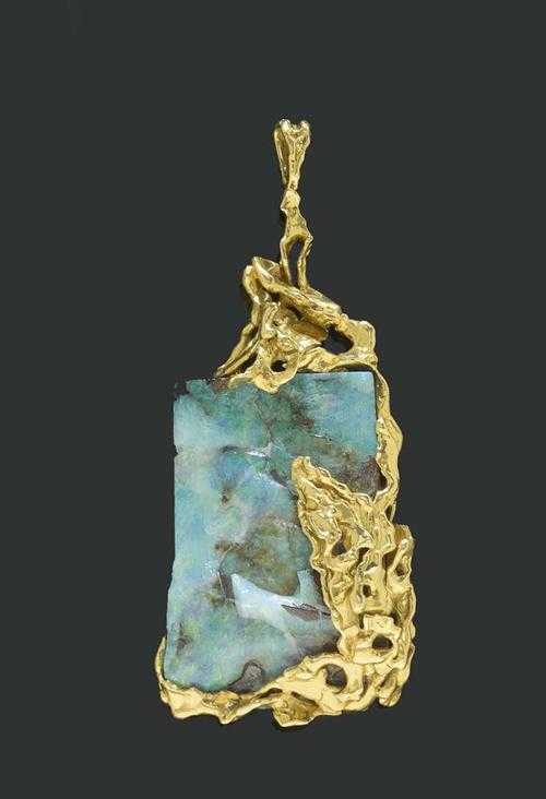 Appraisal: OPAL AND GOLD PENDANT JULIA PLANA Yellow gold g Fancy