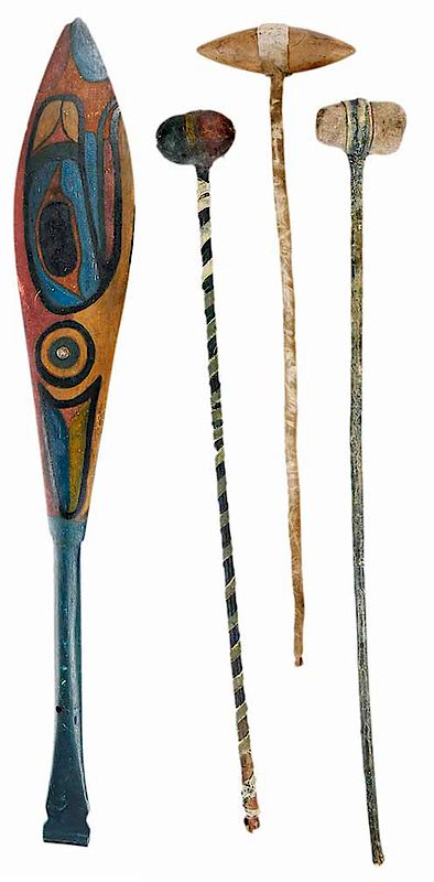 Appraisal: Three Native American War Clubs each with wrapped handle stone