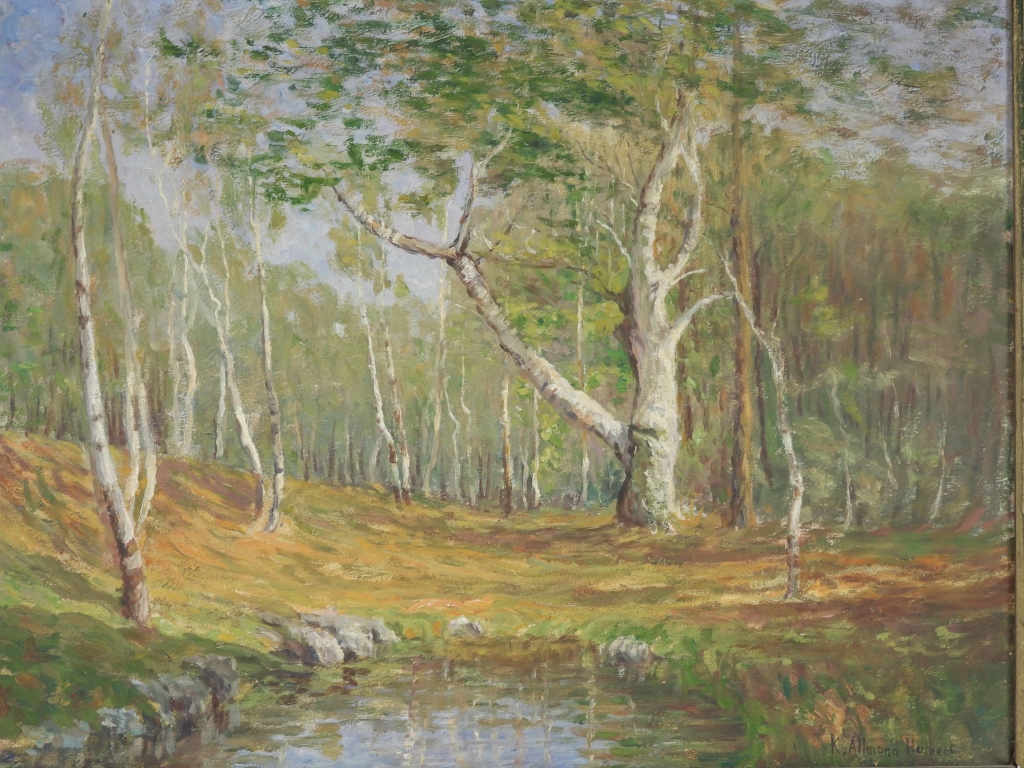 Appraisal: KATHERINE HULBERT FOREST POND LANDSCAPE PAINTING Massachusetts California - Depicts