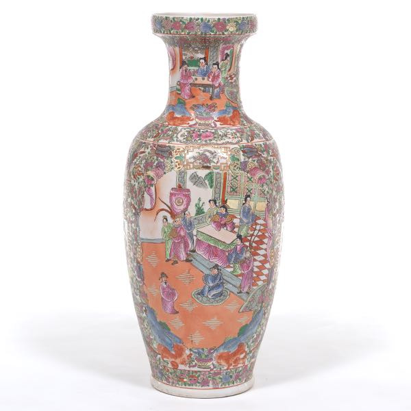 Appraisal: CHINESE ROSE MEDALLION FLOOR VASE Enameled figural scenes throughout not