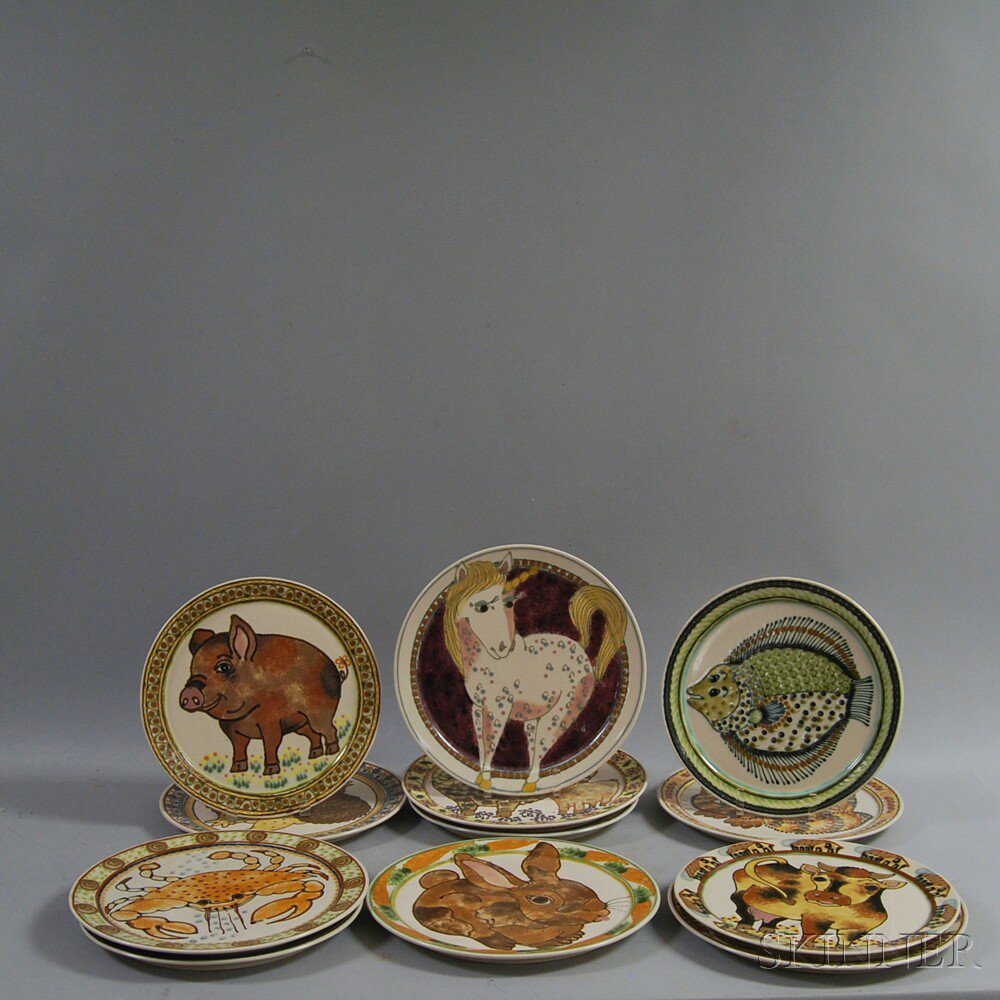 Appraisal: Set of Twelve Rothwoman Stoneware Dinner Plates each decorated with