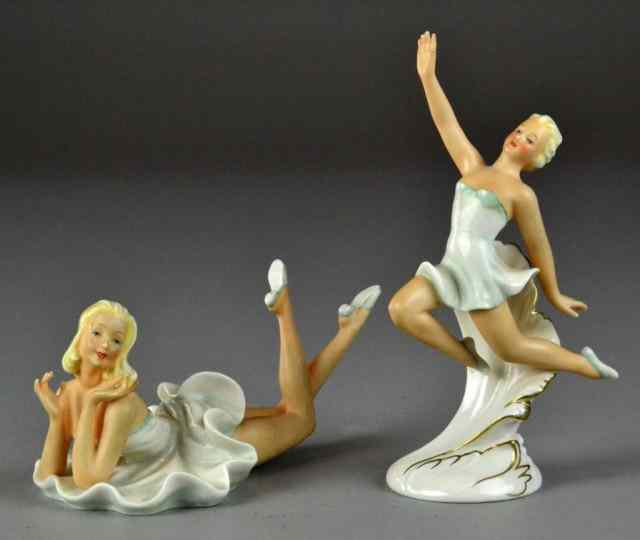 Appraisal: Schaubach Kunst German Porcelain FigurinesTo include two porcelain ballerina figurines