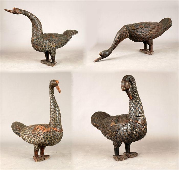 Appraisal: Four Chinese Polychrome Carved Wood Figures of Geese to x