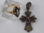 Appraisal: A mixed lot comprising a carat gold marquise shape garnet