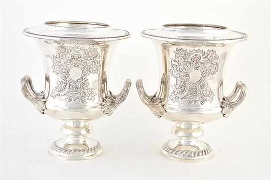 Appraisal: Pair silverplate wine coolers beaded rim and fitted liner over