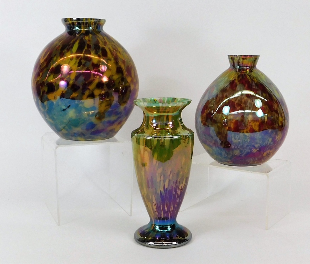 Appraisal: PC KRALIK SPECKLE BOHEMIAN ART GLASS VASE GROUP Bohemia th