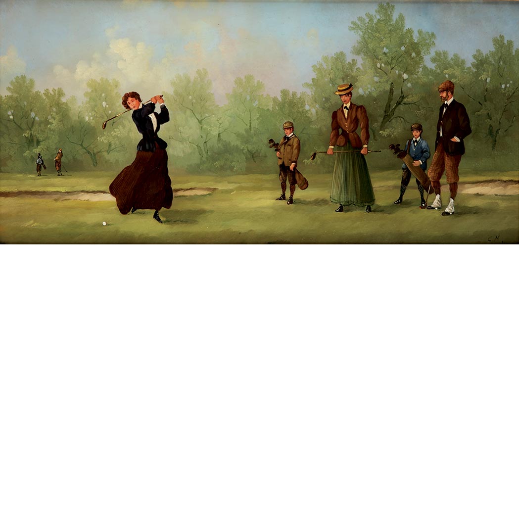 Appraisal: th Century School Golfers Four Each initialed C M Oil