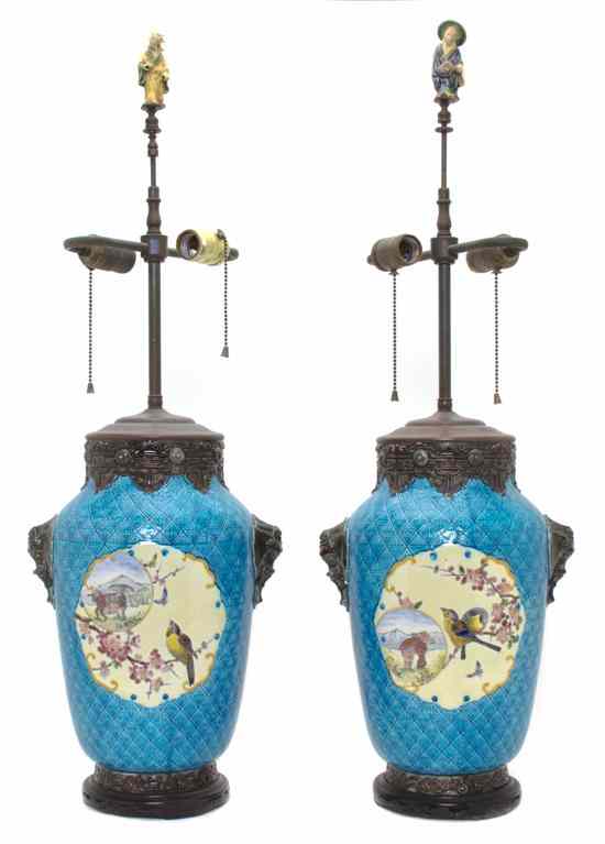 Appraisal: A Pair of Continental Majolica Vases each of baluster form