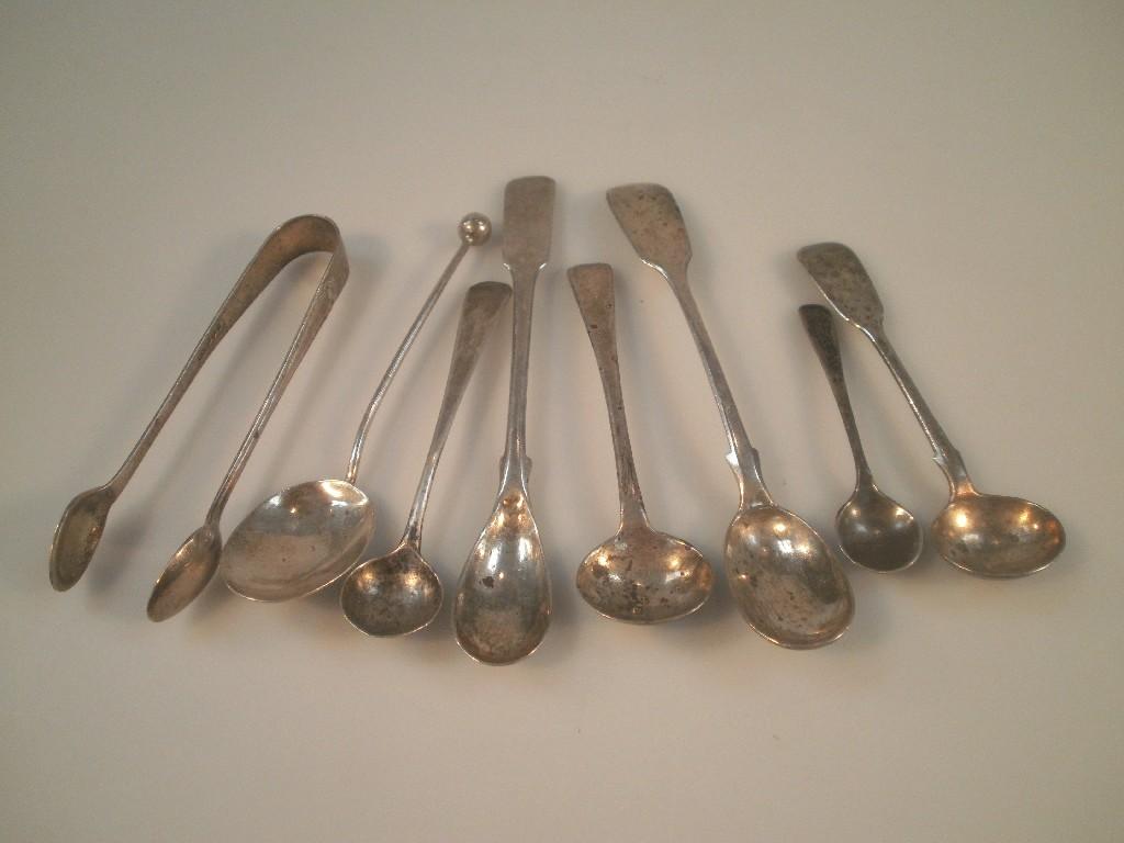 Appraisal: A pair of silver sugar tongs Sheffield seven miscellaneous silver