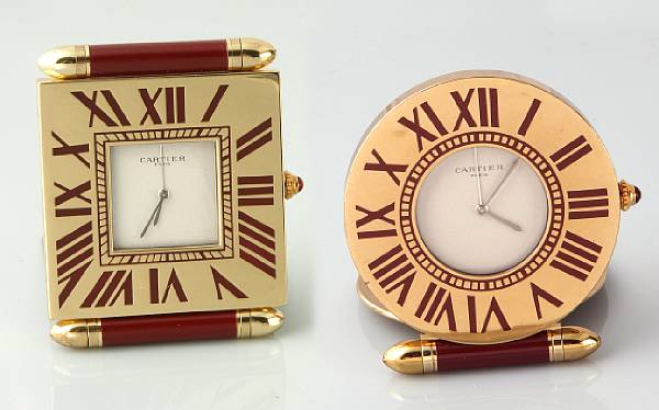 Appraisal: A collection of two enamel and brass travel clocks Cartier