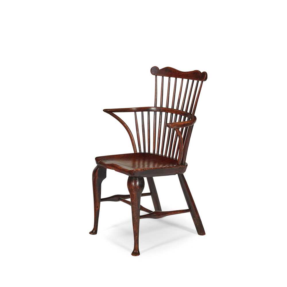 Appraisal: GEORGE II ELM WINDSOR ARMCHAIR TH CENTURY cm wide cm