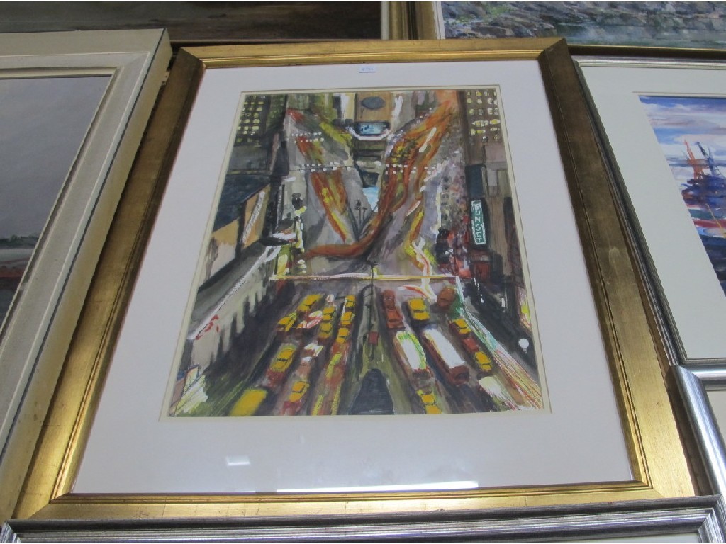 Appraisal: JULIA CLARKE Mixed media 'Times Square' signed