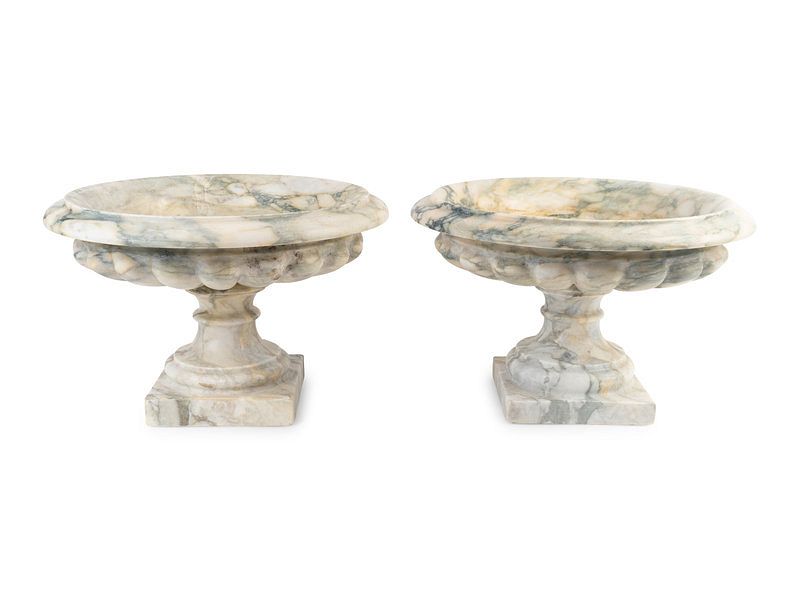 Appraisal: A Pair of Italian Variagated Marble Campana-form Urns Height x