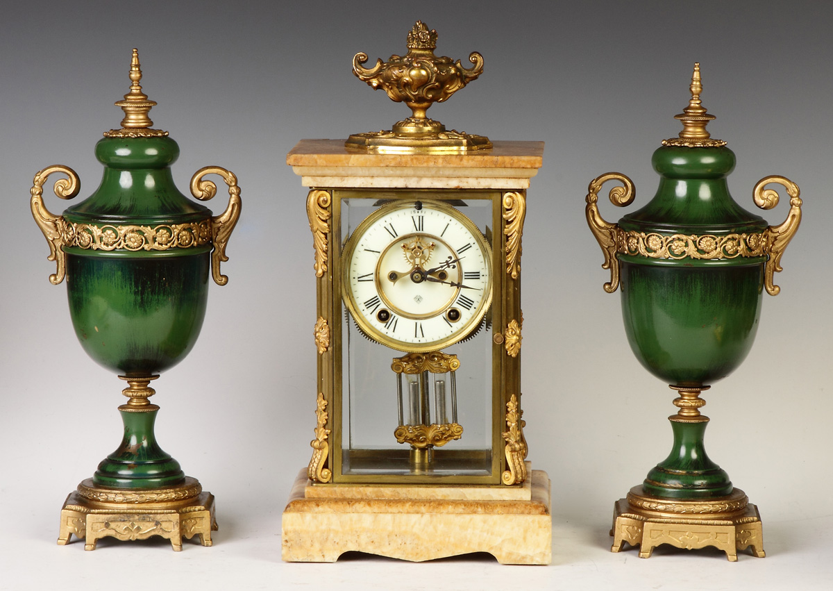 Appraisal: Ansonia Marble Gilt Bronze Crystal Regulator - Cosmo Model Porcelain