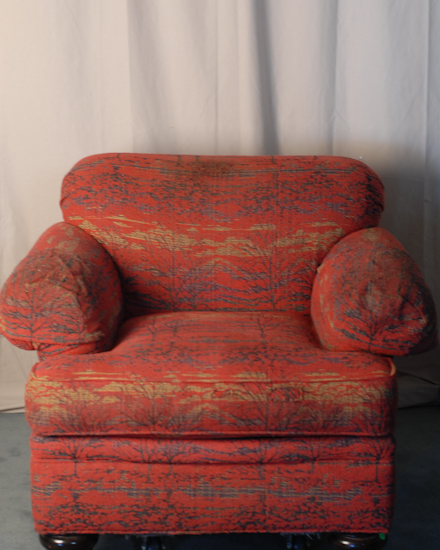 Appraisal: Large Overstuffed Arm Chair The Market Place Collection red tapestry