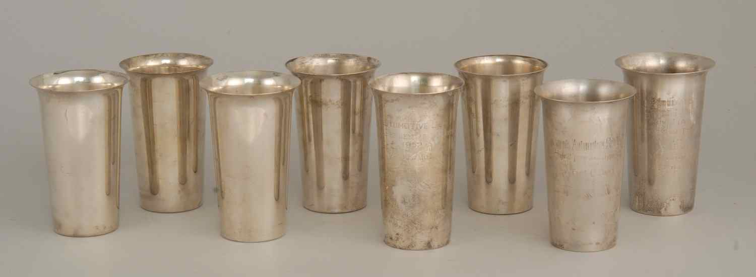 Appraisal: ASSEMBLED SET OF EIGHT STERLING SILVER TUMBLERSThree by Fischer with